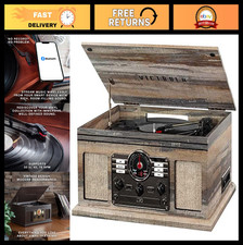 6-in-1 Bluetooth Record Player  Multimedia Center - 3-Speed Turntable, CD, Cass