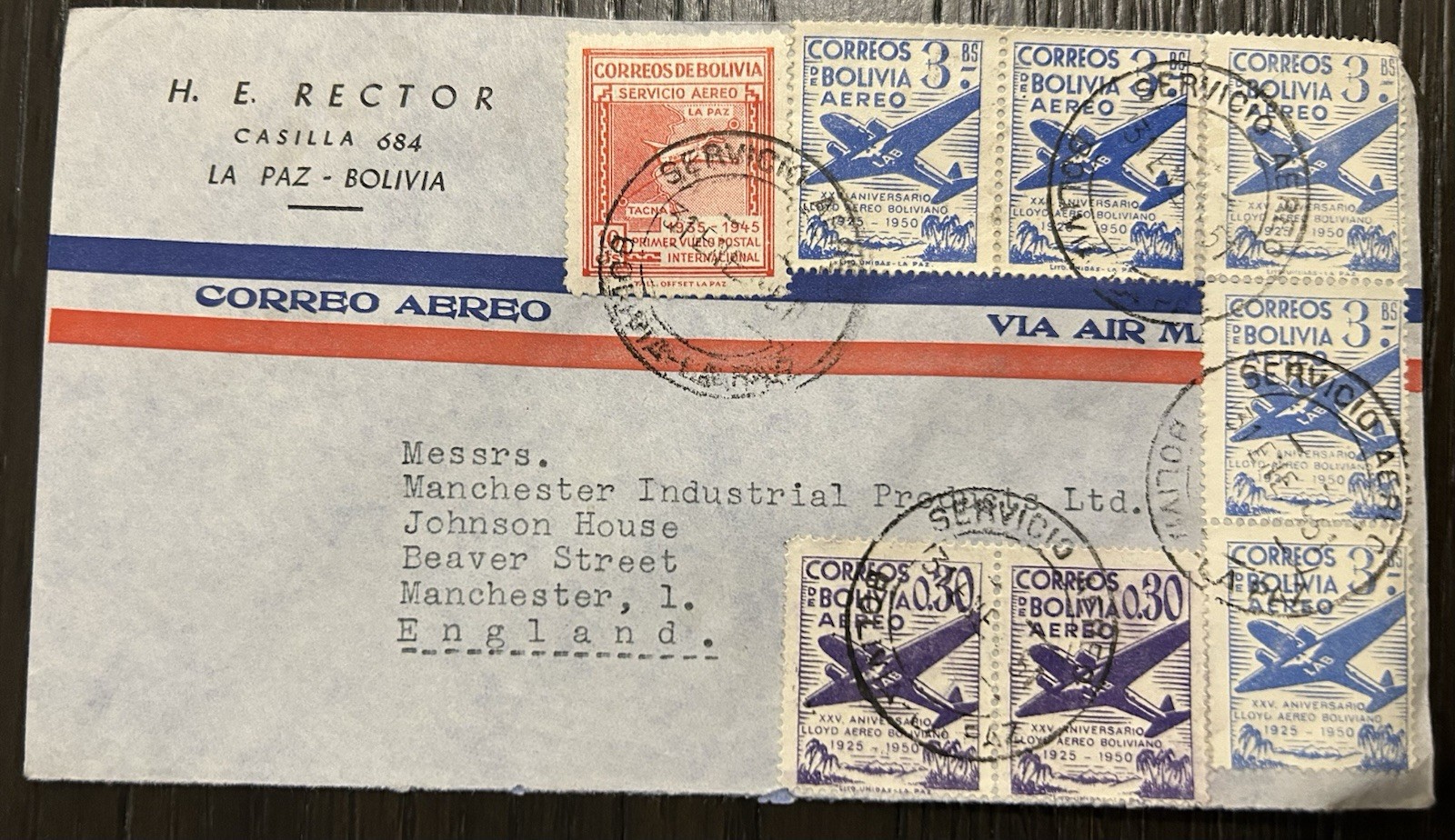 Bolivia 1951 Postal Cover To UK