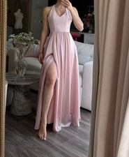 White by Vera Wang Maxi Dress Size 0 Blush Pink Satin Halter Bow Back Bridesmaid
