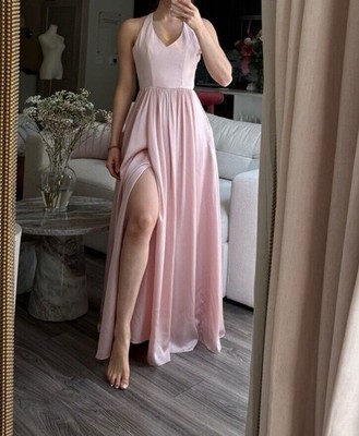 fitted lace wedding dress Pink Boat Neck Back Bow Maxi Dress – shopaleena main image 0