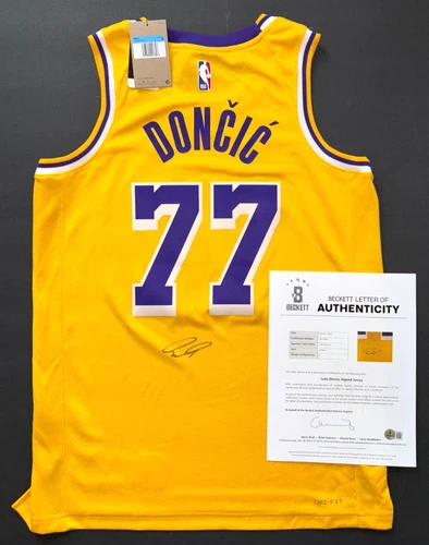 LUKA DONCIC SIGNED LOS ANGELES LAKERS LA NBA ICON SWINGMAN JERSEY SLOVENIA BAS a