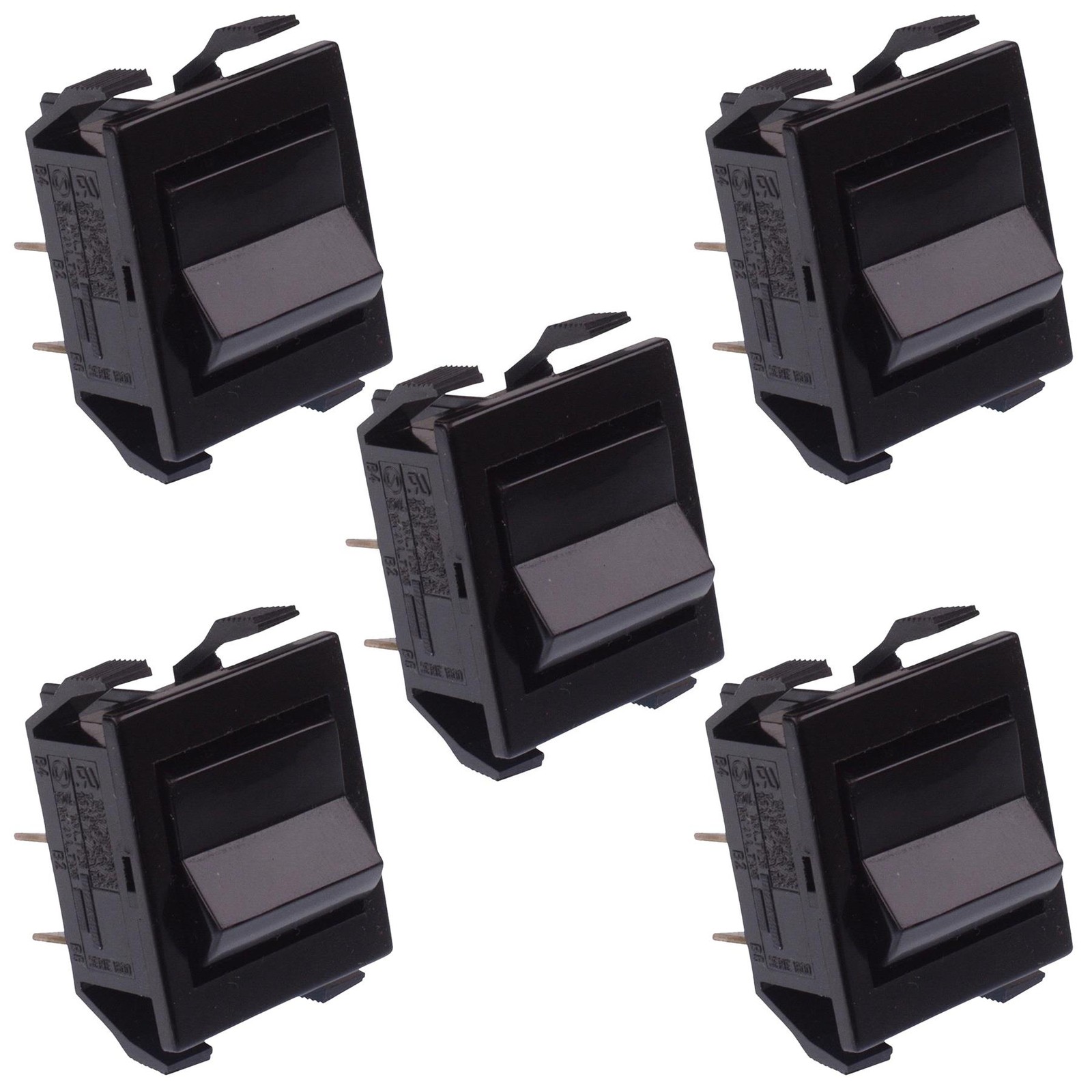 5 x 1610B5NN Russenberger On-Off Black Rectangle Rocker Switch DPST 15A