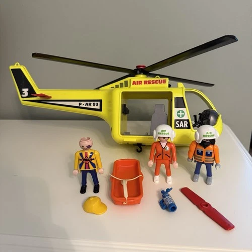 Vintage 1995 Playmobil 3845 Air Rescue Helicopter - Incomplete
