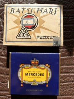Batschari 12 Zigaretten Box von Beginn des 20. Jahrh. m Sticker Mercedes Box