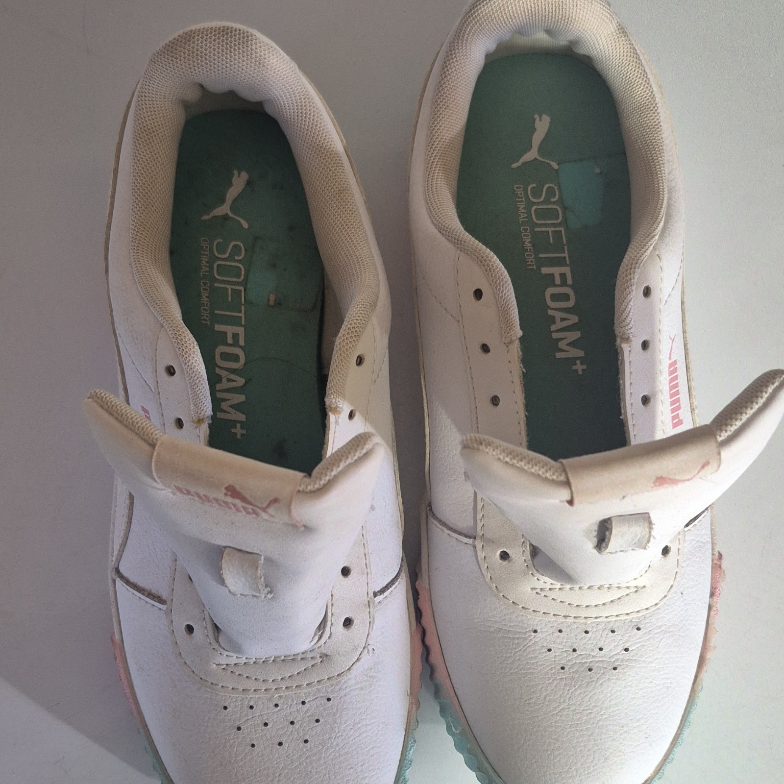 PUMA Carina SoftFoam+ Women's Sneakers White Pink Blue Faded Spray Paint thumbnail 6