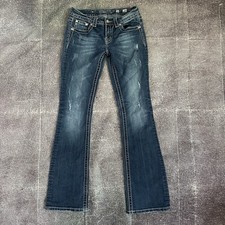 Womens Vintage Y2K Miss Me Distressed Boot Cut Embroidered Stud Blue Jeans Sz 28