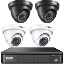ZOSI H.265+ 5MP-Lite DVR 1080p HD Outdoor Home Dome CCTV Security Camera System