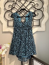 Urban Outfitters Justine Lace Up Blue Mini Dress Babydoll Floral Lined SZ Small