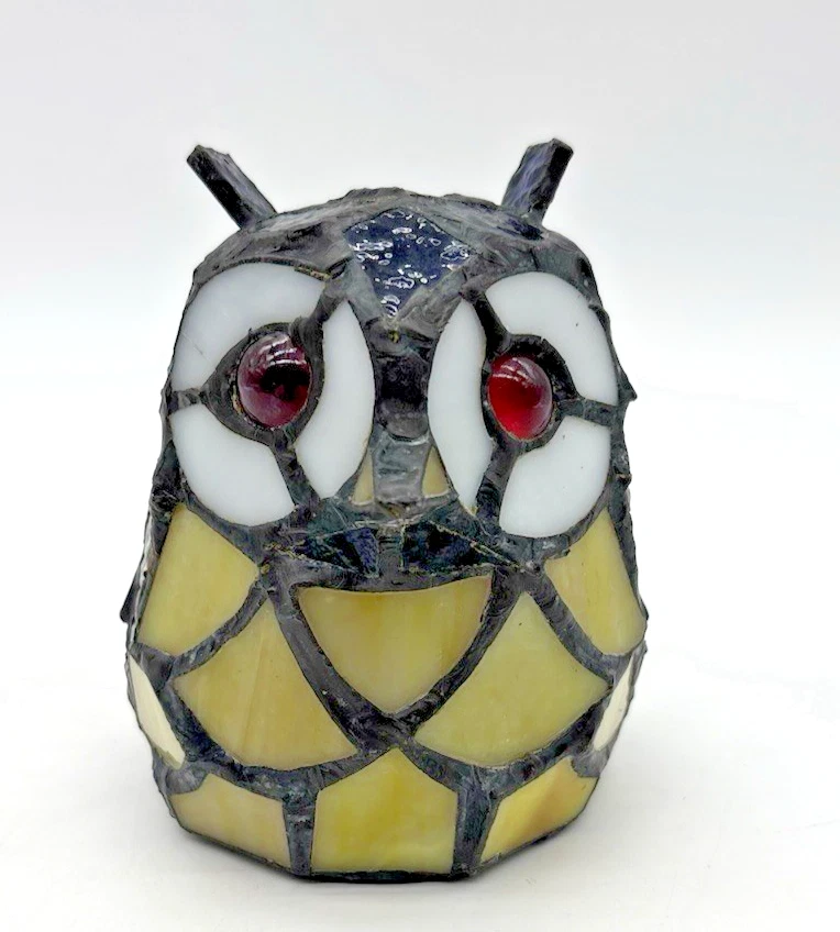 Lámpara de noche estilo mosaico búho estilo Tiffany lámpara de acento LED imitación vitral - Funciona Foto 3 de 4