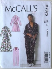 McCalls 7875 Misses Pajamas Jacket Robe Pants Sewing Pattern Sz 18-22 L-XL