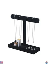 Jewelry Holder Stand for Necklaces, Bracelets & Rings - Velvet Organizer, Black