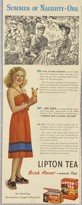 Lipton Tea ''June Haver: Says Brisk Flavor - Never Flat'' Vintage Print Ad 1947
