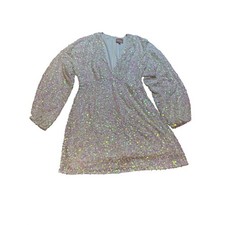 SHOW ME YOUR MUMU Iridescent Sequin V Neck Long Sleeve Mini Dress XL