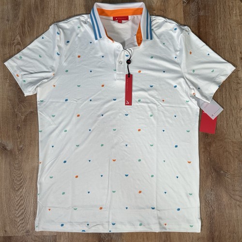 NEW Redvanly Langham Polo Shirt Mens Medium All Over Print Golf Bright White