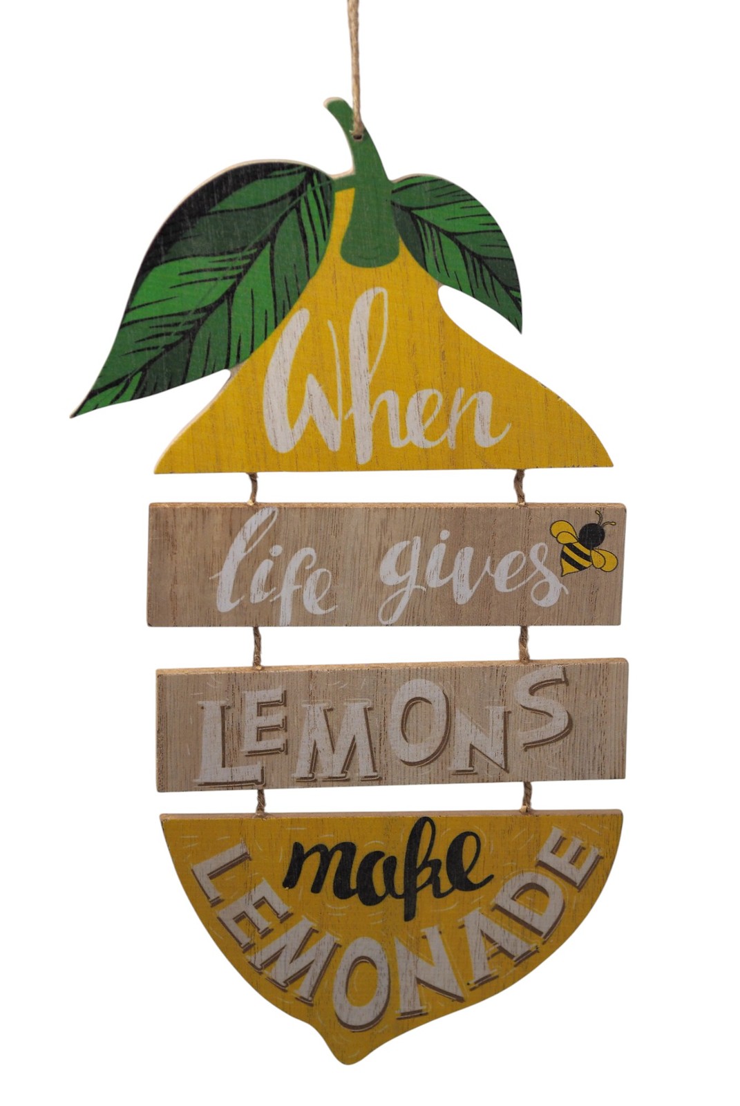 Rustic Lemon Shaped Hanging Wall Sign - ""When Life Gives You Lemons"" Quote Decor