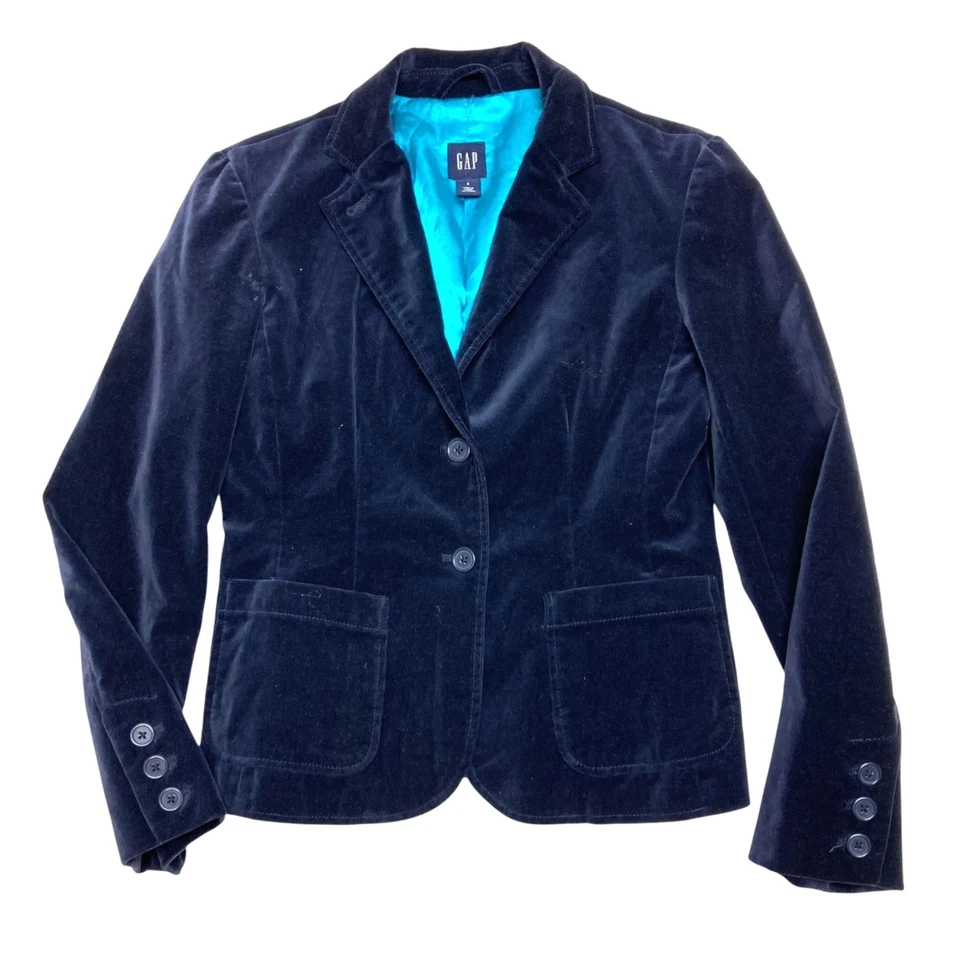 Chaqueta blazer GAP azul algodón terciopelo pequeño vintage clásico ajustado bolsillos años 90 Foto 3 de 4
