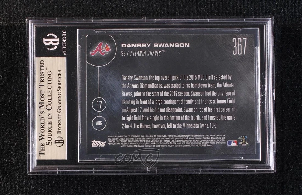 2016 Now Topps Online Exclusive /1450 Dansby Swanson #367 BGS 9.5 GEM MINT - Image 2 of 2