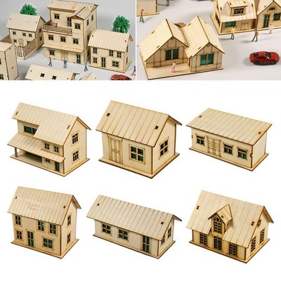 Wooden House Model 1:64 Scale 3D Mini Ornament Accessory Handmade Architecture