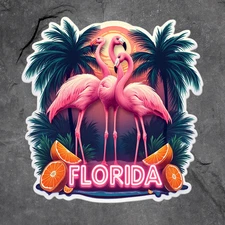 Florida sticker vinyl decal flamingo palm tree orange tropical sunset
