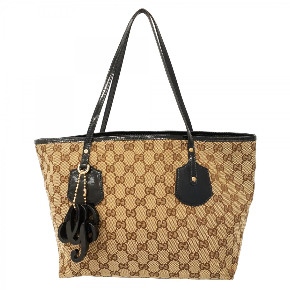 GUCCI GG Canvas Tote Bag in Black with Champagne Gold Hardware 211976 171478