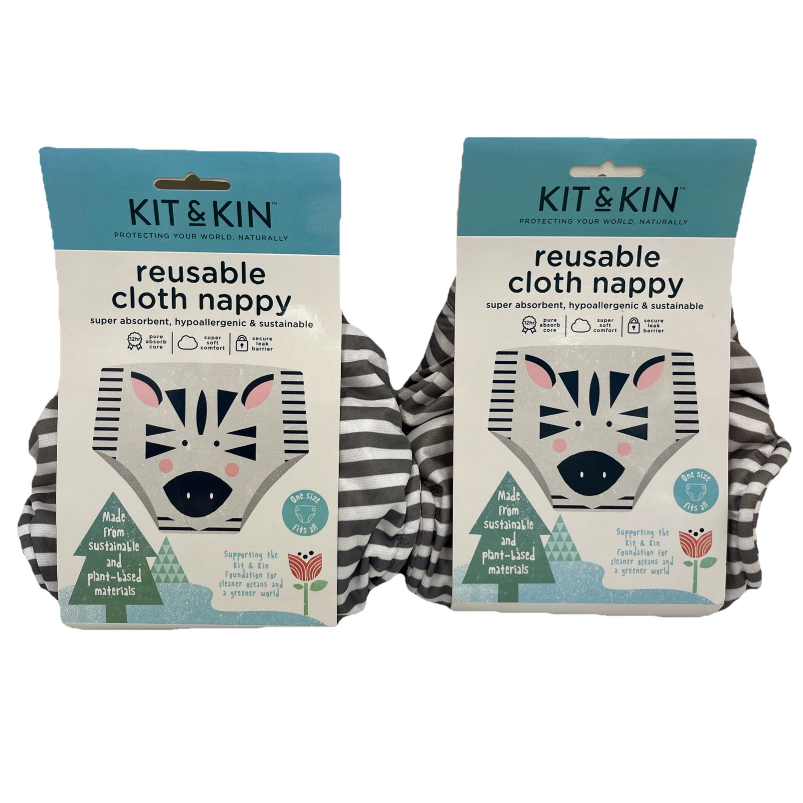 2 x Kit & Kin Reusable Cloth Nappy (zebra  Design) New Sealed