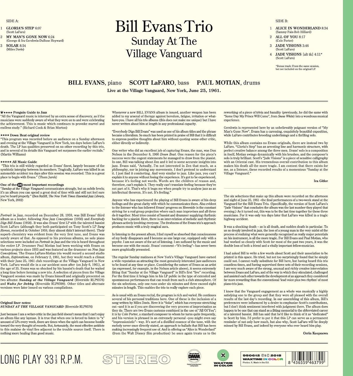 Bill Evans Trio Sunday at the Village Vanguard (Vinyl) 12" Album Coloured Vinyl