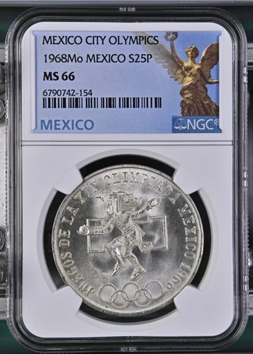 1968 MEXICO SILVER 25 PESOS S25P OLYMPICS NGC MS66 BEAUTIFUL Type 1 -As Pictured