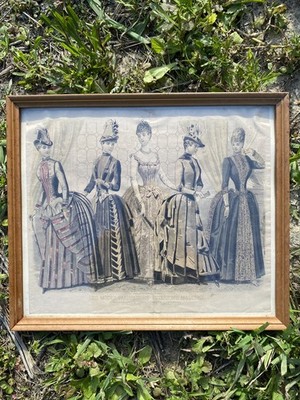 Antique Framed September 1886 Victorian Women s Fashion Print~ Le Modes