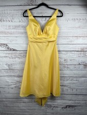 WTOO By Watters & Watters Dress Womens 4 Yellow V Neck Fit Flare Knee Length