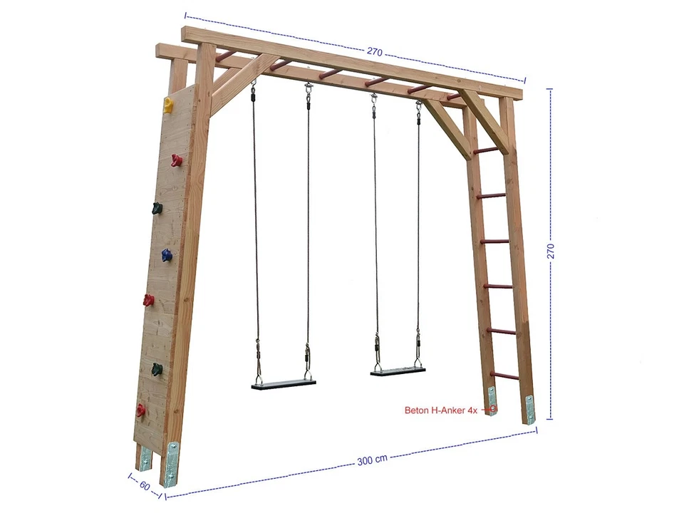 Premium Spielturm Nils-1B-D | Kinderschaukel mit Kletterwand | aus Douglasie - Bild 2 von 2