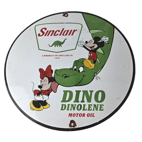 Vintage Sinclair Gas Porcelain Sign - Mickey Mouse Gasoline Pump Sign