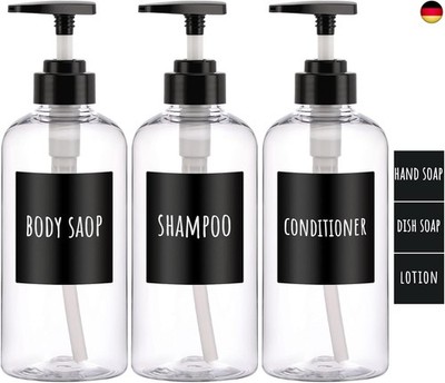 Shampoo Flaschen Duschgel Spender, 3 Stück 500 ml Seifenspender, Nachfüllbare Le