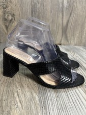 Zara Black Snakeskin Print Leather Block Heel Mule Women  s 37 IS 6.5