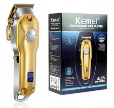 Kemei KM-1986/KM-2628 Cordless Rechargeable Hair Clipper, Gold, LED Display, USB