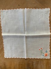 Vintage Peach Floral Cotton with Scalloped EdgingHandkerchief Hankies 10"x10"