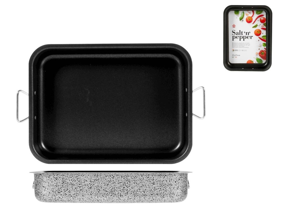 Home Roasting Pan Nonstick Ring Salt N'Pepper 35x25 cm Black Grey