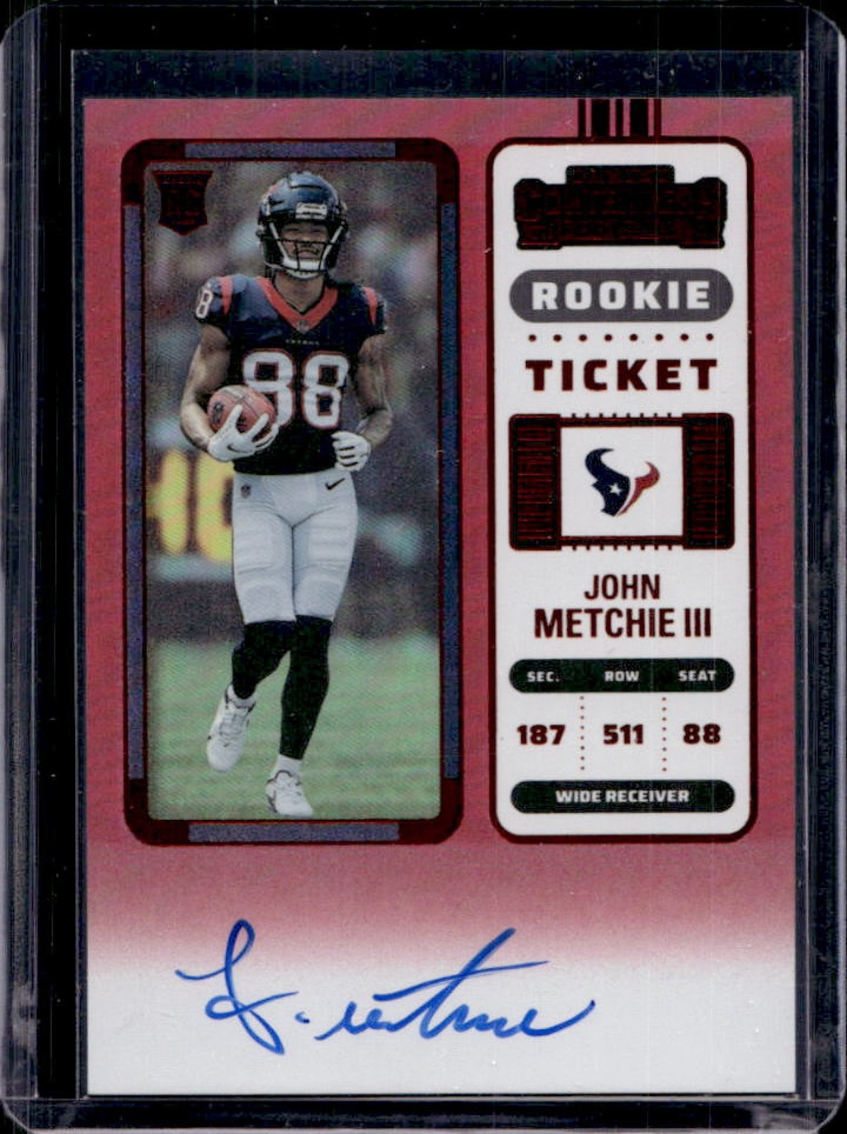 2022 Contenders John Metchie III Red Zone RC Rookie Ticket Auto #125 Texans