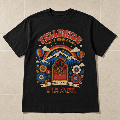 Telluride Blues & Brews Festival 2026 T-Shirt Gildan 5000 Black Tee