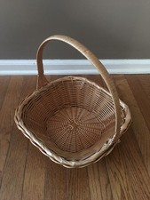 Vintage 1970s Rustic Woven Wicker Sqare Basket with High Handle 11.5"L x 12  H