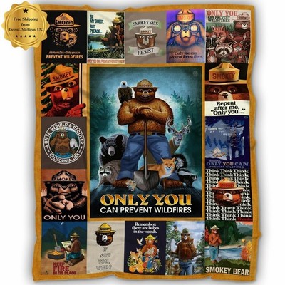 Smokey Bear Blanket, Only You Can Prevent Wildfires Smokey Bear Fleece, Sherpa