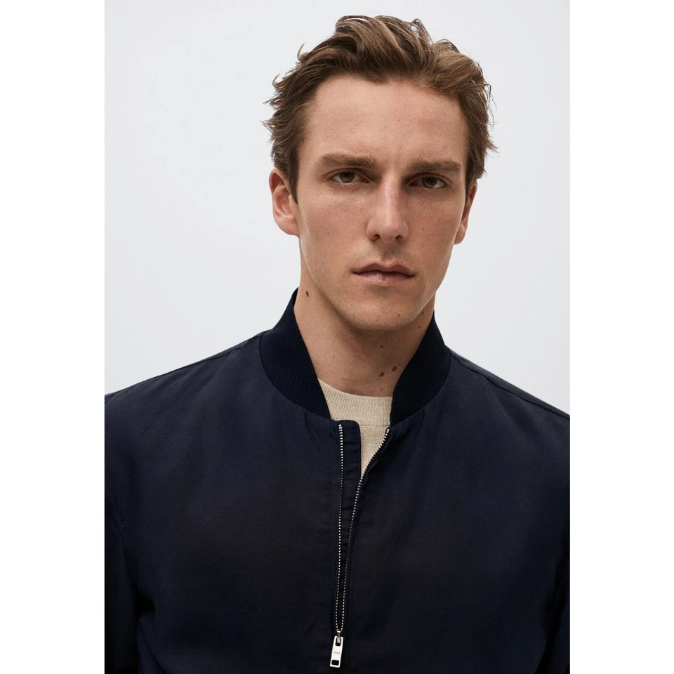 MNG Mango Bomber Zip Up Jacket Mens Size Large Navy Blue New Winter - Image 2 of 4