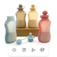 BPA-Free Silicone Baby Food Pouch - Reusable  Leak-Proof Squeeze Container for