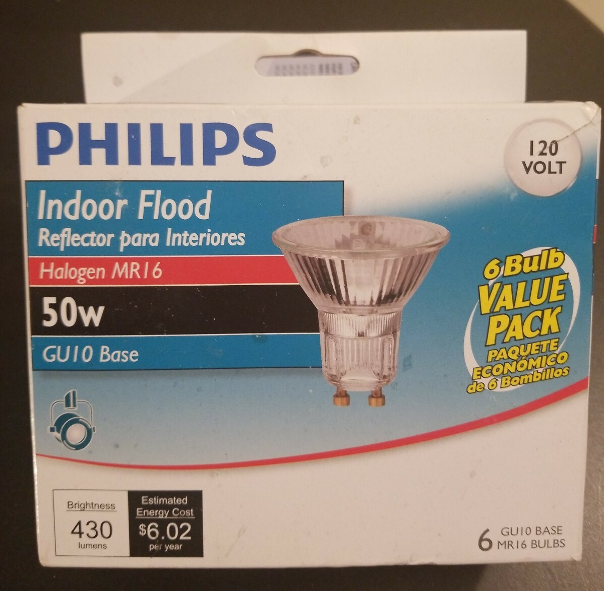 Philips Indoor Flood 50 Watt MR16 GU10 Base 120 Volt Light Bulb 6 Pack ...