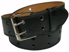 Genuine Leather Two Prong Double Row Holes Casual Plain Black Belt All Sizes