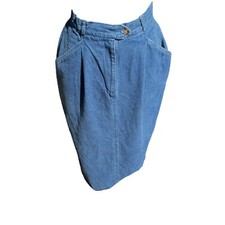 RUFF HEWN Vintage 80s Denim Midi Skirt SZ 6 Front Zip Slant Pockets Kick Pleat