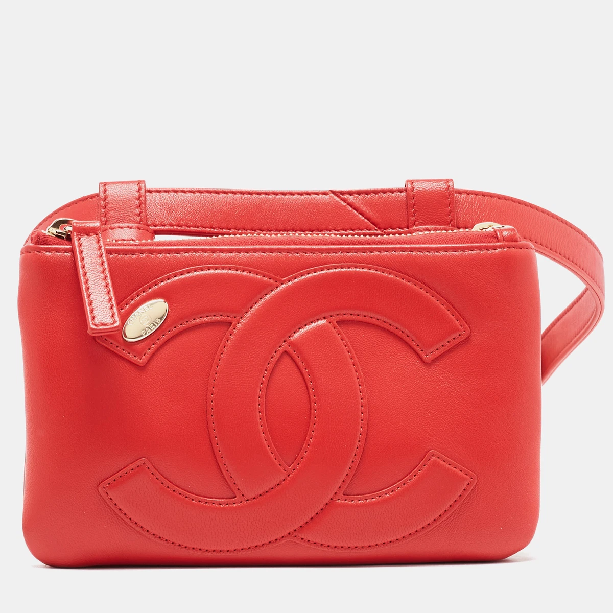 Chanel Red Leather CC Mania Waist Bag Chanel