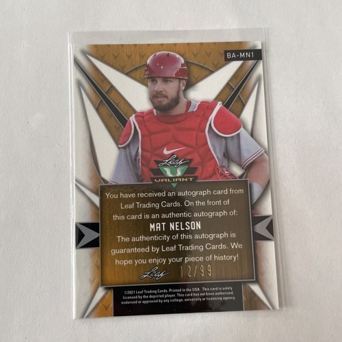 MAT NELSON 2021 Leaf Valiant Orange XRC Auto Prospect RC /99 - Picture 2 of 2