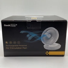 Geek Aire GF6 Rechargeable Personal Air Circulator Fan, WHITE,Night Light,USB,