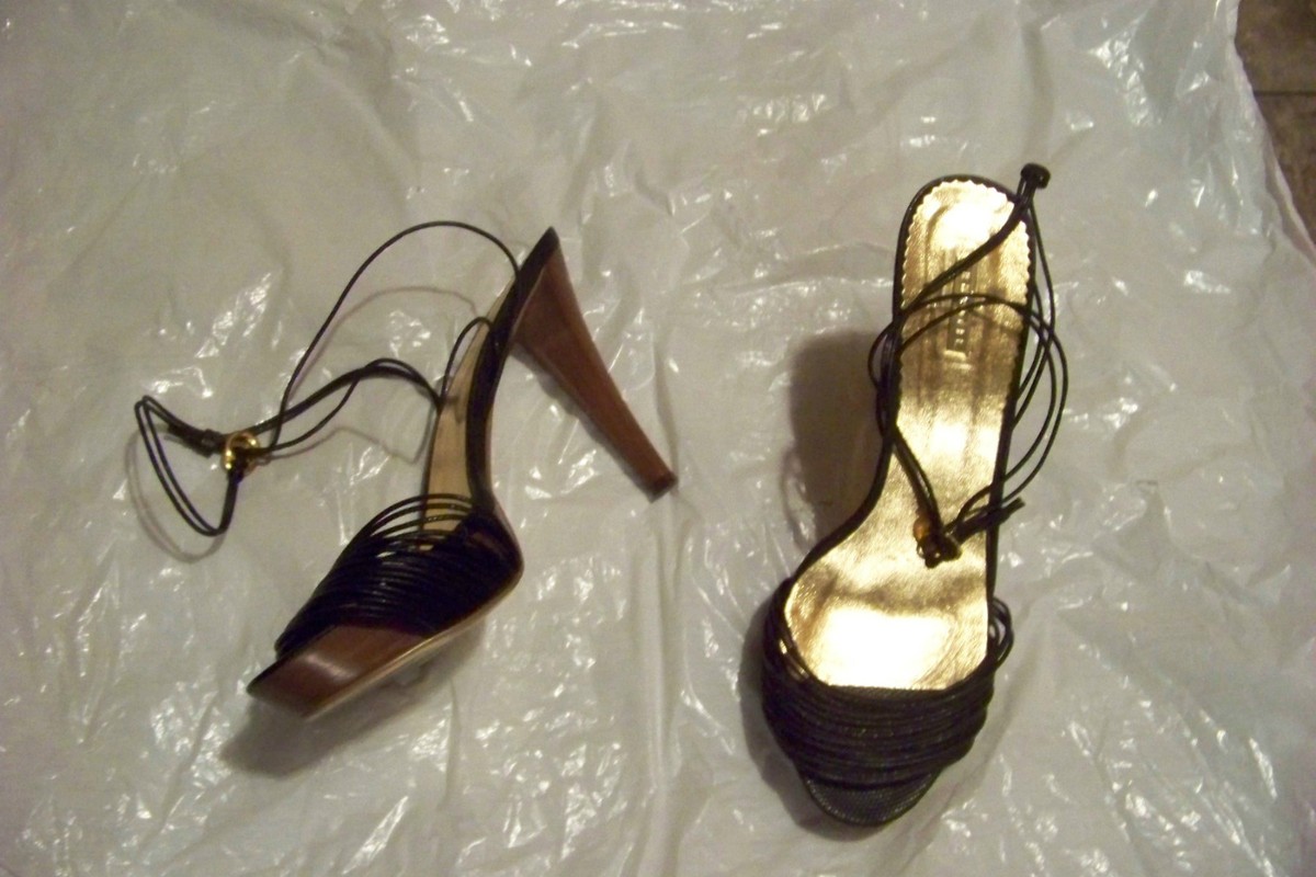 womens arden b black stringy ankle wrap strappy heels shoes size