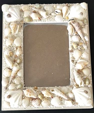 Handcrafted Seashell Picture Frame Coastal Nautical Decor 11"x9" Desktop Display